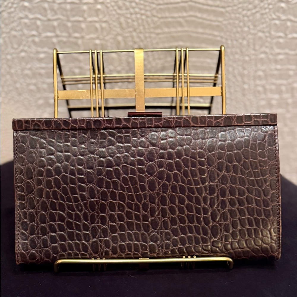 BANANA REPUBLIC Genuine Leather Brown Crocodile Embossed Clutch